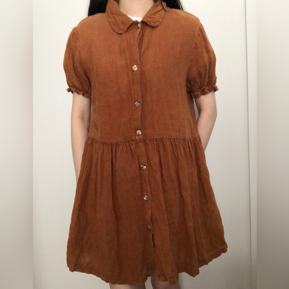 Brown Orange-y Button-Up Dress